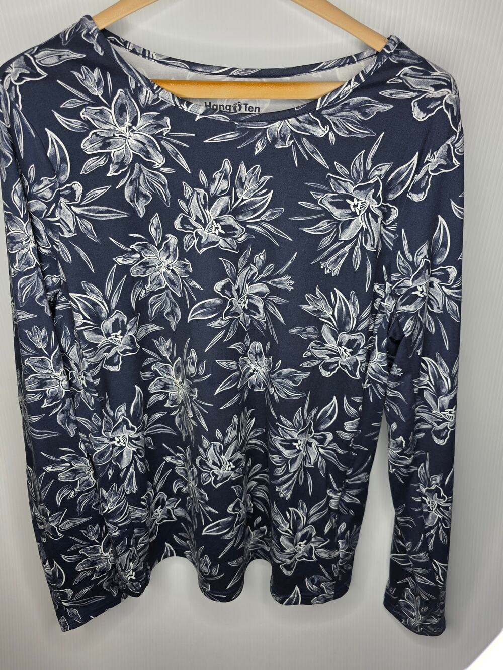 Hang Ten XL Navy Floral Long Sleeve Top UV Protection UPF 50 Athletic Beach Chic